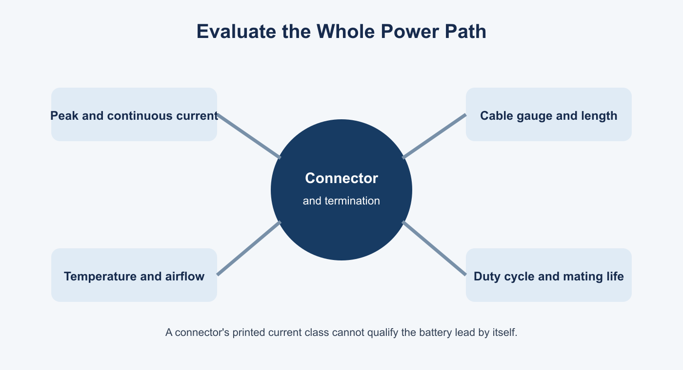 Factors that determine whether a battery connector and power lead are suitable