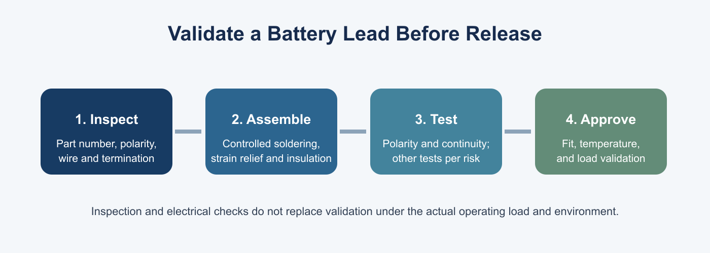 Battery power lead inspection and validation sequence